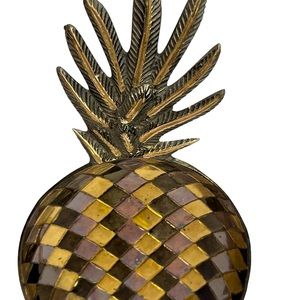 Pineapple Tray Solid Tri Colored Brass Bowl Dish Diamond Checkered Vtg MCM India